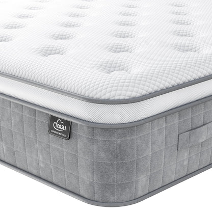 TeQsli 10 Inch 7-Zone Double Mattress, 4FT6 Memory Foam & Pocket Sprung Hybrid Double Mattress for Pressure & Back Pain Relief – Medium Firm