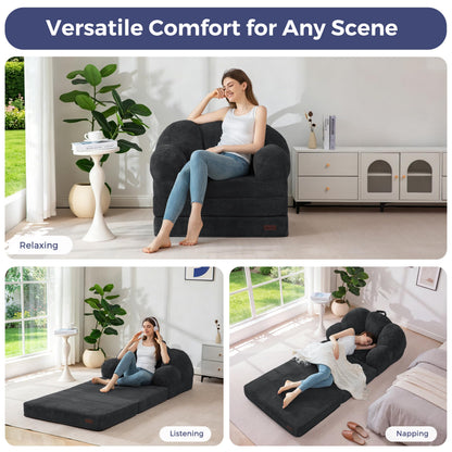 MAXYOYO Folding Sofa Bed with Backrest, Floral Shaped 2 in 1 Convertible Sofa to Comfy Faux Fur Bean Bag Chair for Adults