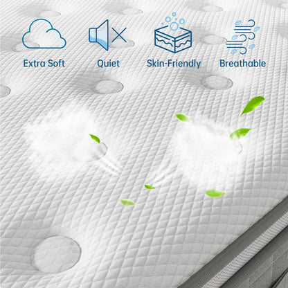 TeQsli 10 Inch 7-Zone Double Mattress, 4FT6 Memory Foam & Pocket Sprung Hybrid Double Mattress for Pressure & Back Pain Relief – Medium Firm