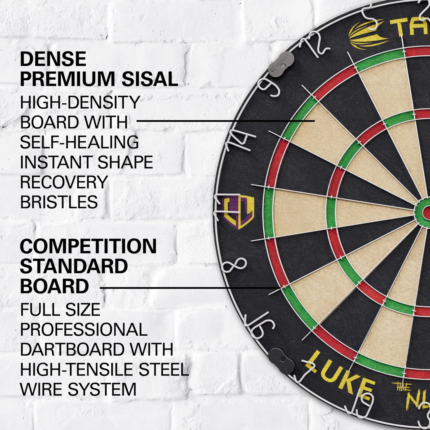 Target Darts Luke Littler Dartboard Set | Player Edition ?The Nuke? Dart Board Set with 2 Sets of Steel Tip Darts, Competition Standard Throw Line |