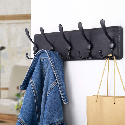 SKOLOO Coat Rack Wall Mounted - Pack of 2, Wooden, Heavy Duty, Rustic Coat Hooks for Wall, 16'' Hole to Hole