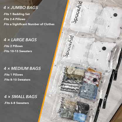 SpaceAid 20 Pack Vacuum Storage Bags, Space Saver Sealer Compression Bags for Comforters, Blankets, Pillows, Bedding, Clothes