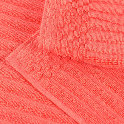 Superior Cotton 6-Piece Solid and Ribbed Towel Set, Face Towels 13” x 13”, Hand Towels 16” x 28”, Bath Towels 27” x 54”, Coral