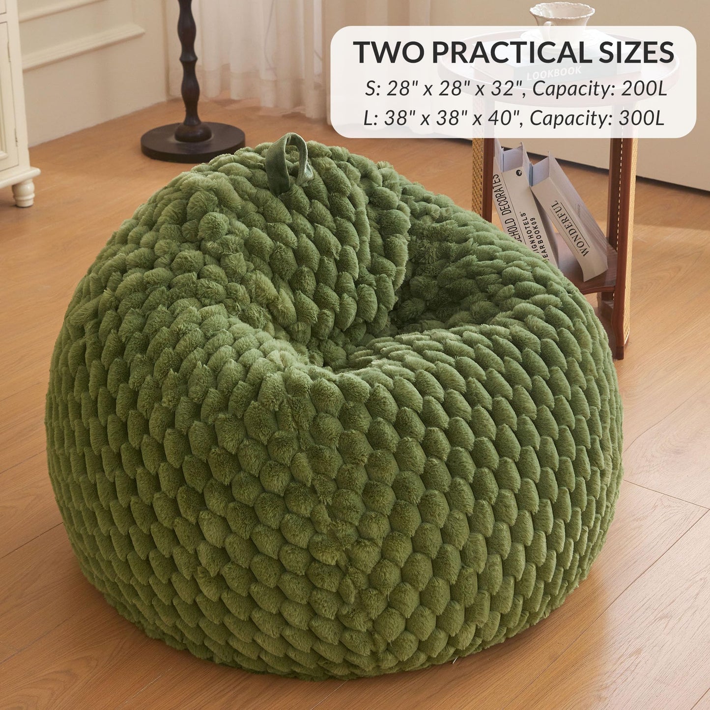 XeGe 3D Bubble Fluffy Faux Rabbit Fur Bean Bag Cover(No Filler), Sage Green