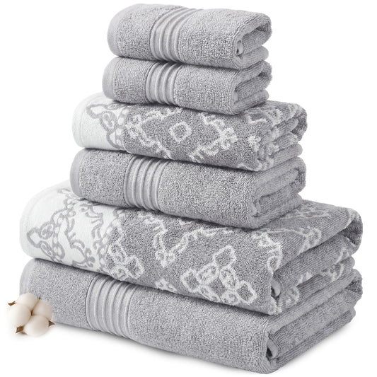 Modern Threads 6 Piece Set, 2 Bath Towels, 2 Hand Towels, 2 Washcloths Yarn Dyed Jacquard/Solid Towel Set Charlize Stone