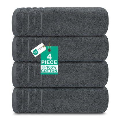 100% Cotton Extra Large Bath Towels Set of 4 (76x152cm) Dark Grey - 450 GSM