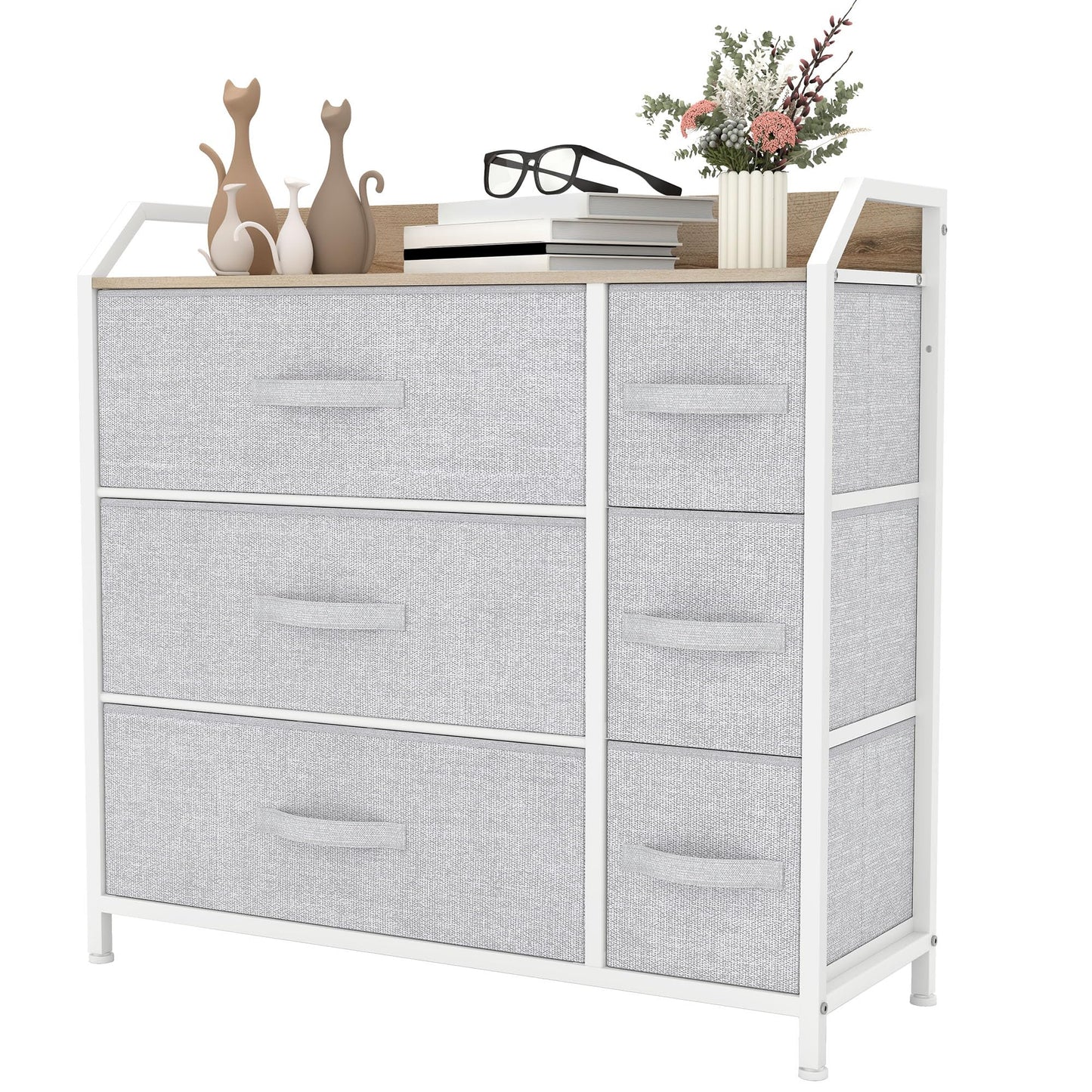 YITAHOME Chest of Drawers with 6 Drawers, Fabric Dressers with Easy Pull Handle,Sturdy Steel Frame,Storage Drawers for Bedroom, Closet, Clothes,Light