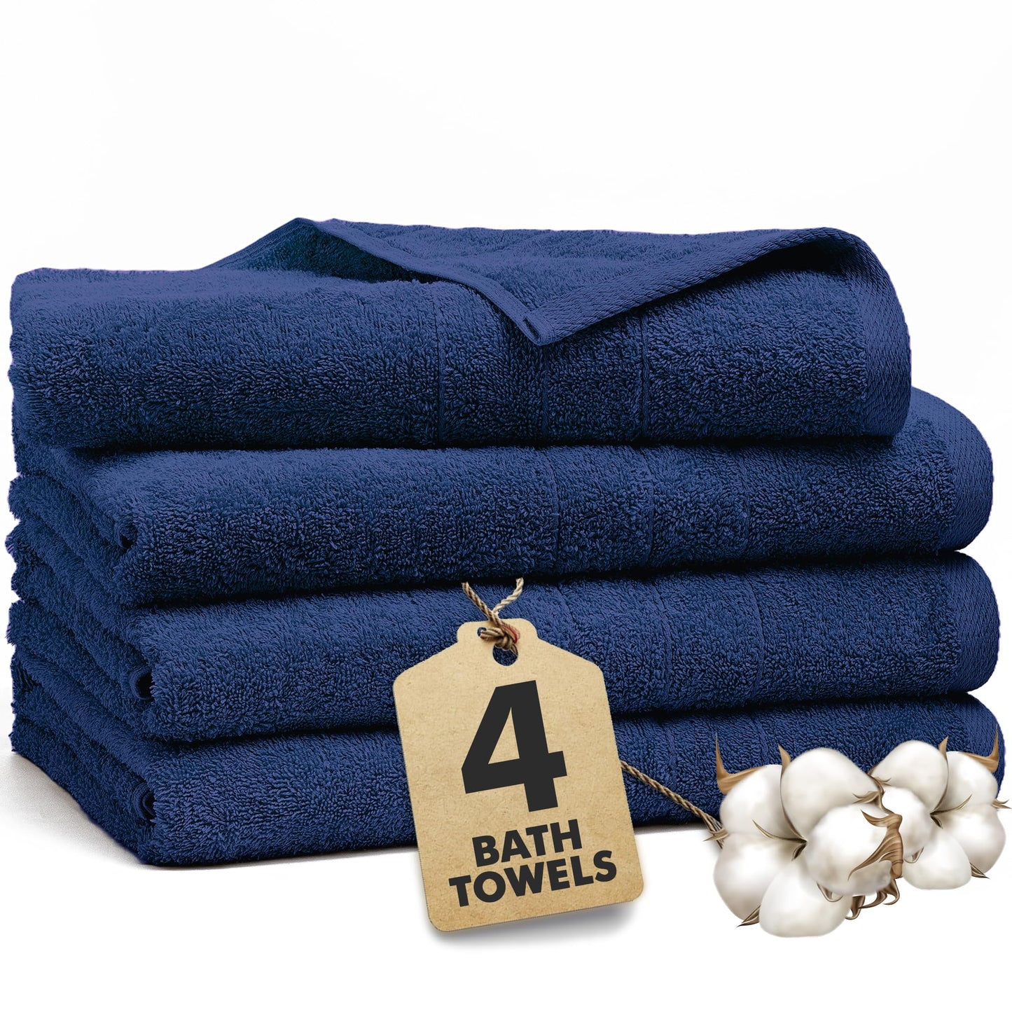 Novo Home Bath Towels Set of 4 – 550 GSM 100% Cotton Royal Blue Extra Large Towels for Bathroom, Spa Use (70x140 cm)