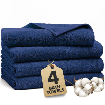 Novo Home Bath Towels Set of 4 – 550 GSM 100% Cotton Royal Blue Extra Large Towels for Bathroom, Spa Use (70x140 cm)