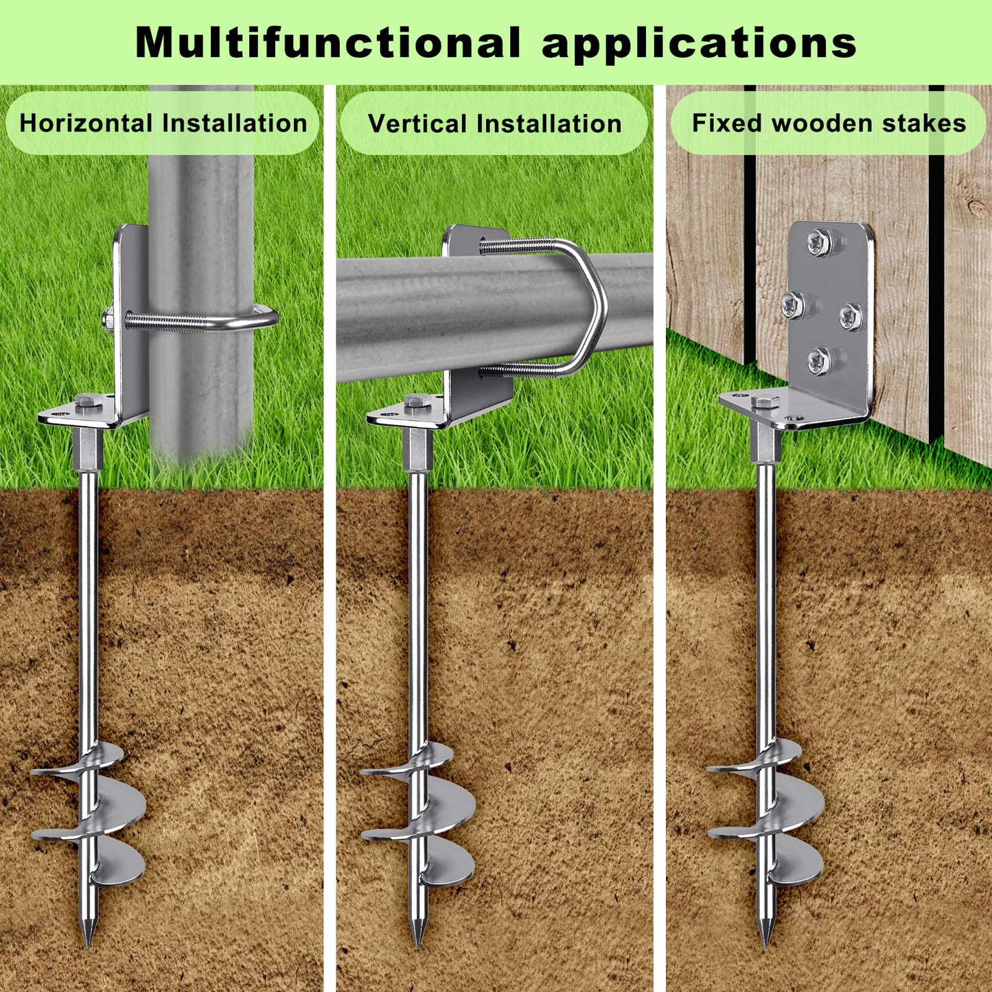 Insaga Multi-Purpose Ground Anchors Screw in, 76mm Wider Spiral Earth Anchors, Fully Welded Mobile Home Anchors for Trampolines, Swing Sets, Carports