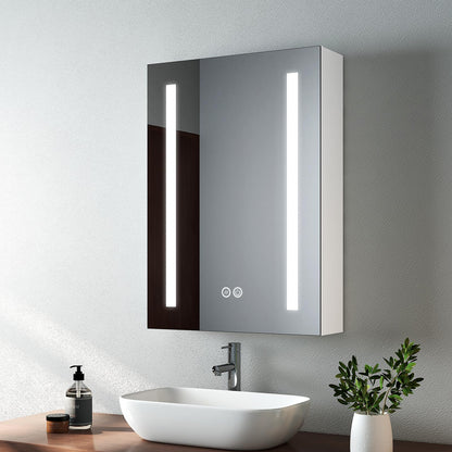 EMKE Led Bathroom Mirror Cabinet, Bathroom Wall Mirror Cabinet with Led Lights with Shaver Socket, Illuminated Mirror Cabinet with Dimmable