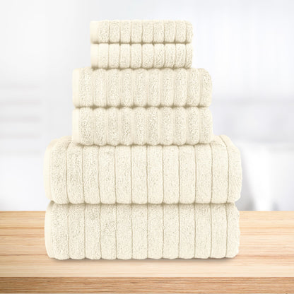 Elegant Comfort 100% Turkish Cotton Corduroy Ribbed Luxury Bath Towels 6-Piece Set, Premium Feel - Quick Dry, Highly Absorbent