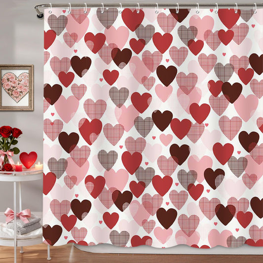 MEHOFOND Valentines Shower Curtain Red Pink Hearts Shower Curtain for Valentines Bathroom Decor Sweetheart Bathroom Curtains Washable Durable Fabric