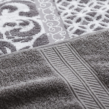 Amrapur Modern Threads Trefoil Filigree 6-Piece Reversible Yarn Dyed Jacquard Towel Set - Bath Towels, Hand Towels, & Washcloths - Super Absorbent &