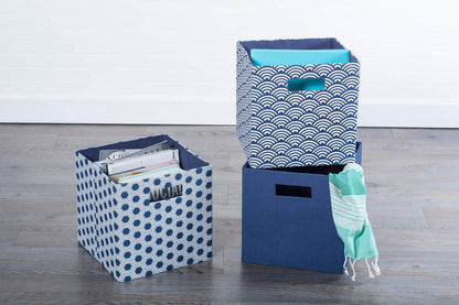 DII Hard Sided Collapsible Fabric Storage Container for Nursery, Offices, & Home Organization, (13x13x13) - Honeycomb Nautical Blue