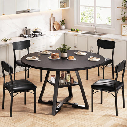 Jocoevol Round Dining Table and 4 Chairs Set of 4, Circle Dinner Table with Shelves, Space Saving Wood Kitchen & Dining Room Furniture