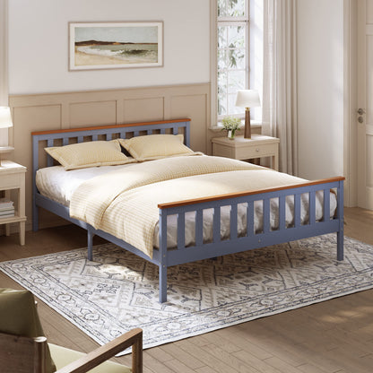 ELEGANT King Solid Wood Bed Frame with Slatted Headboard 5ft, 150x200cm