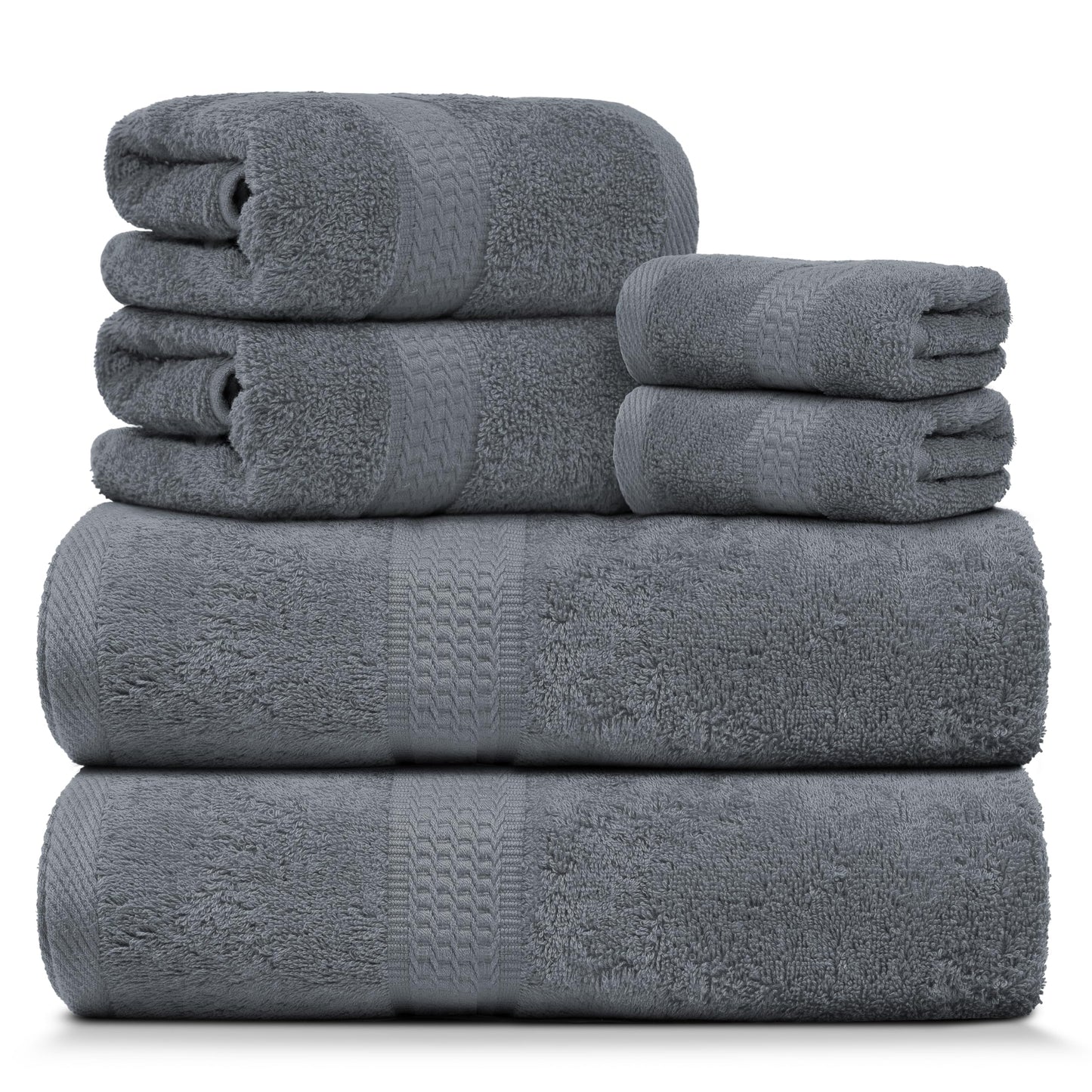 Cotton Bay Luxury 6-Piece Towel Set - 100% Cotton Bath Towel, Hand Towels & Guest Towels - Ultra-Soft, Highly Absorbent - Includes 2 Bath Towels, 2