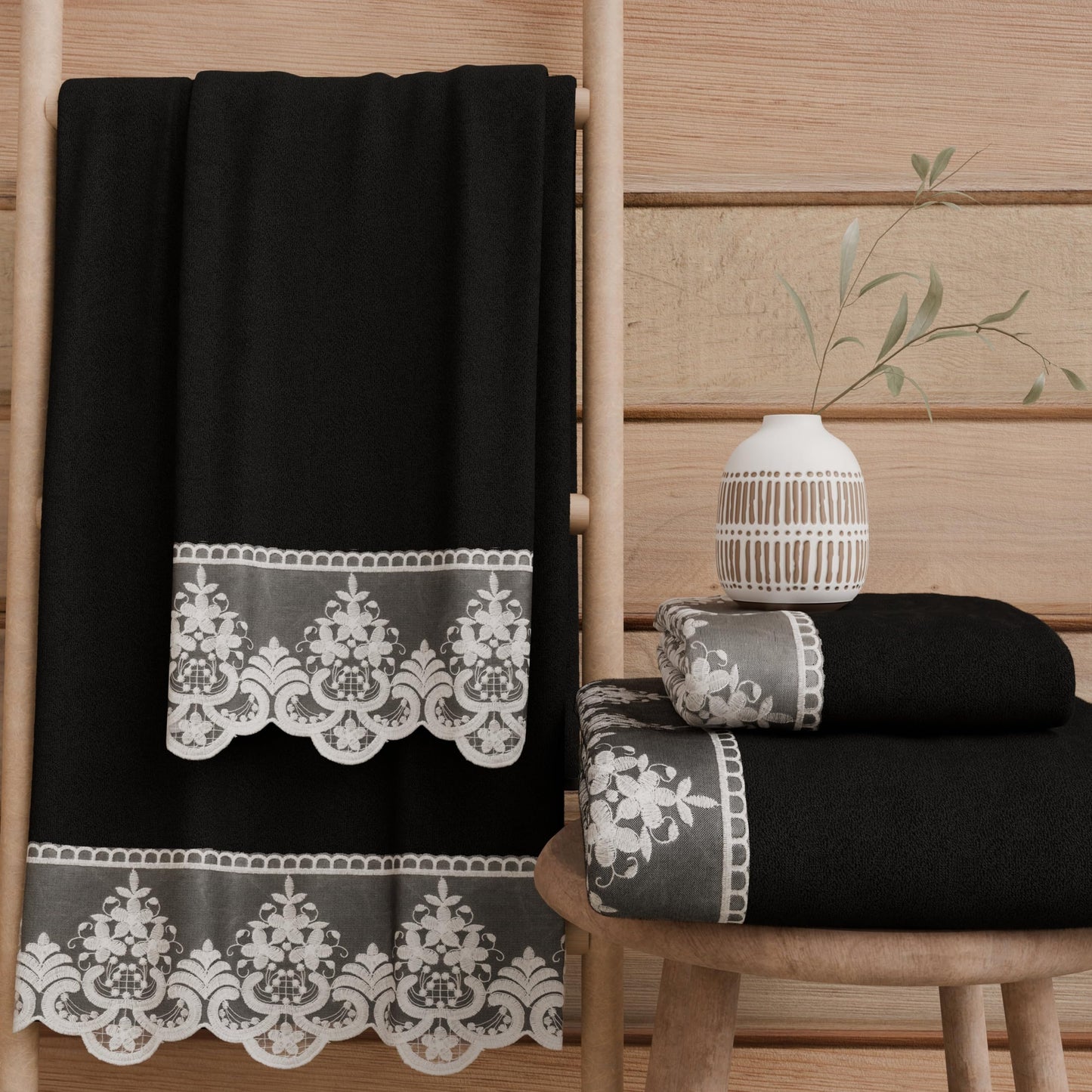 PETTI Artigiani Italiani - 100% Cotton Terry Bath Towels, 1+1 Towel Set, 2 Pieces, 1 Face Towel and 1 Hand Towel, Black