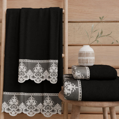 PETTI Artigiani Italiani - 100% Cotton Terry Bath Towels, 1+1 Towel Set, 2 Pieces, 1 Face Towel and 1 Hand Towel, Black