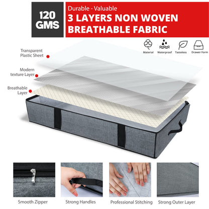 Mintry 90L underbed storage boxes- Pack of 2 Large under bed storage bag with 3x Bonus Large Zip lock Bags- Clothes storage boxes with lid & PVC