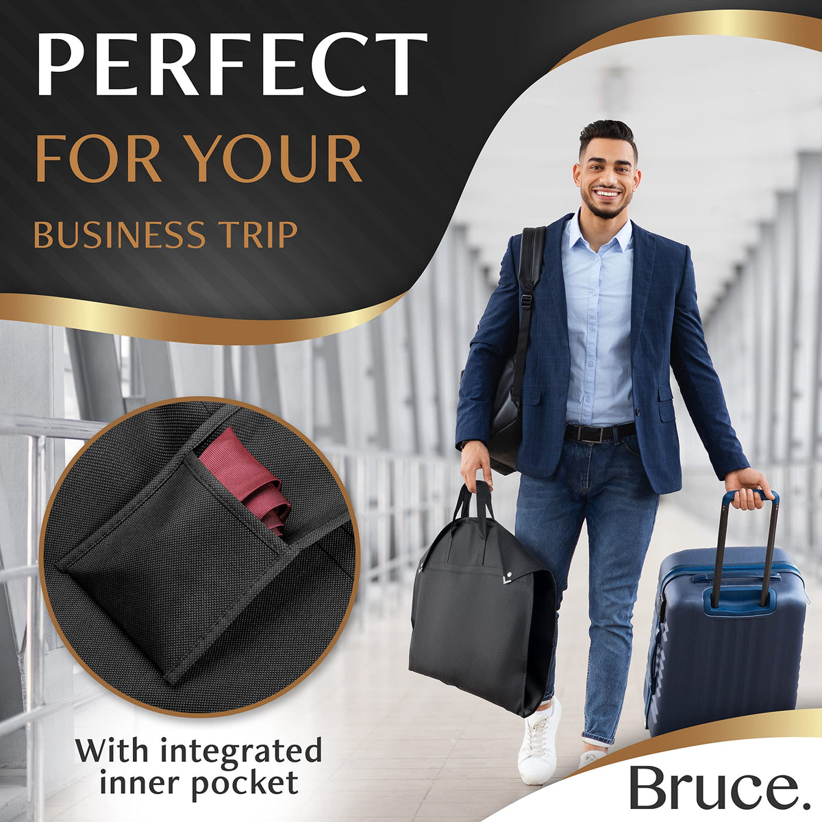 Bruce.® 3x Garment Bags 120x60 cm + Shoe Bag – Black