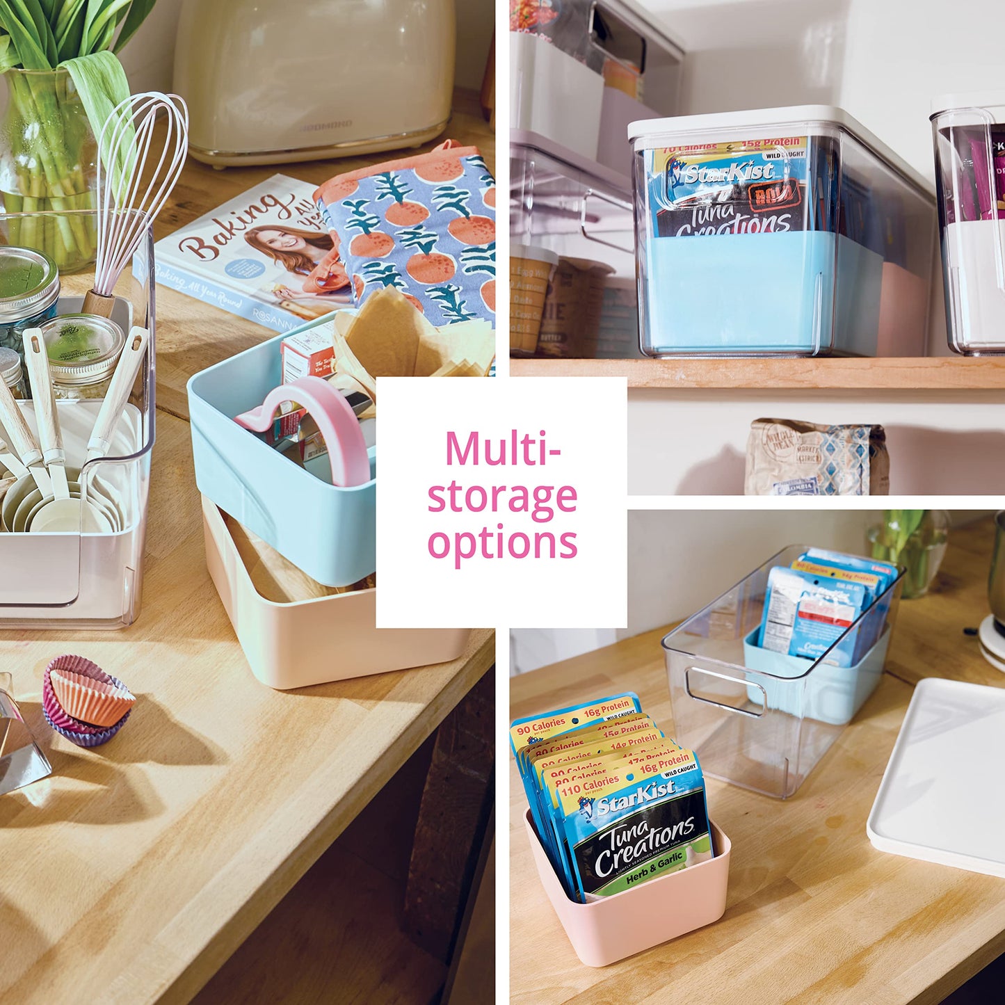 iDesign Storage Box with 2 Dividers, Storage Box with Lid, Versatile Kitchen Storage or Bathroom Organiser, Made of Recycled Plastic, Multicoloured