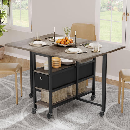 YITAHOME Folding Dining Table with Storage Drawers, Grey Oak and Black