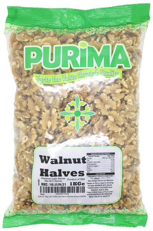 Walnuts Fresh Extra Light Natural Whole Large Premium Californian Raw Walnut Halves USA PURIMA (1kg BULK Packaging)