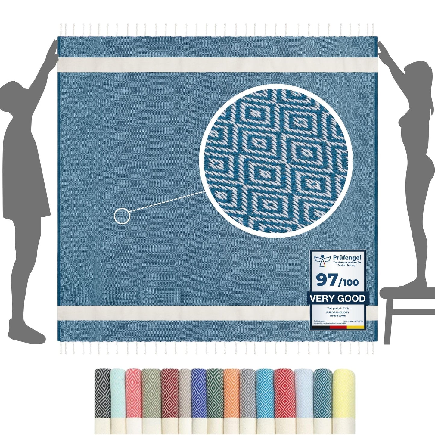 furora HOLIDAY Beach Towel XXL Extra Large OVERSIZED 200x200 cm / 79x79 Inch - cotton | Turkish Towel Fouta + Picnic Blanket | Beach Blanket,