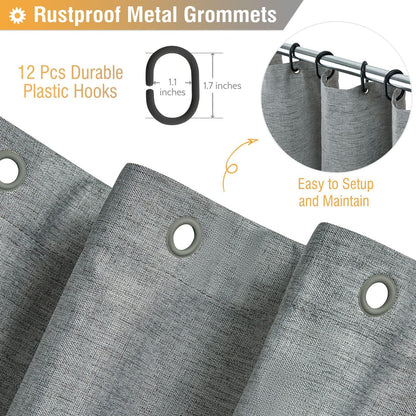 BTTN Long Linen Look Weighted Shower Curtain, Waterproof, 182x200cm, Grey