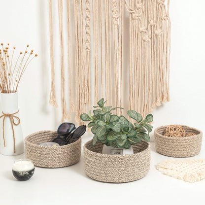 MINTWOOD Design Set of 3 Cotton Rope Nesting Bowls, Small Catch All Basket, Cute Closet Baskets and Bins for Shelves