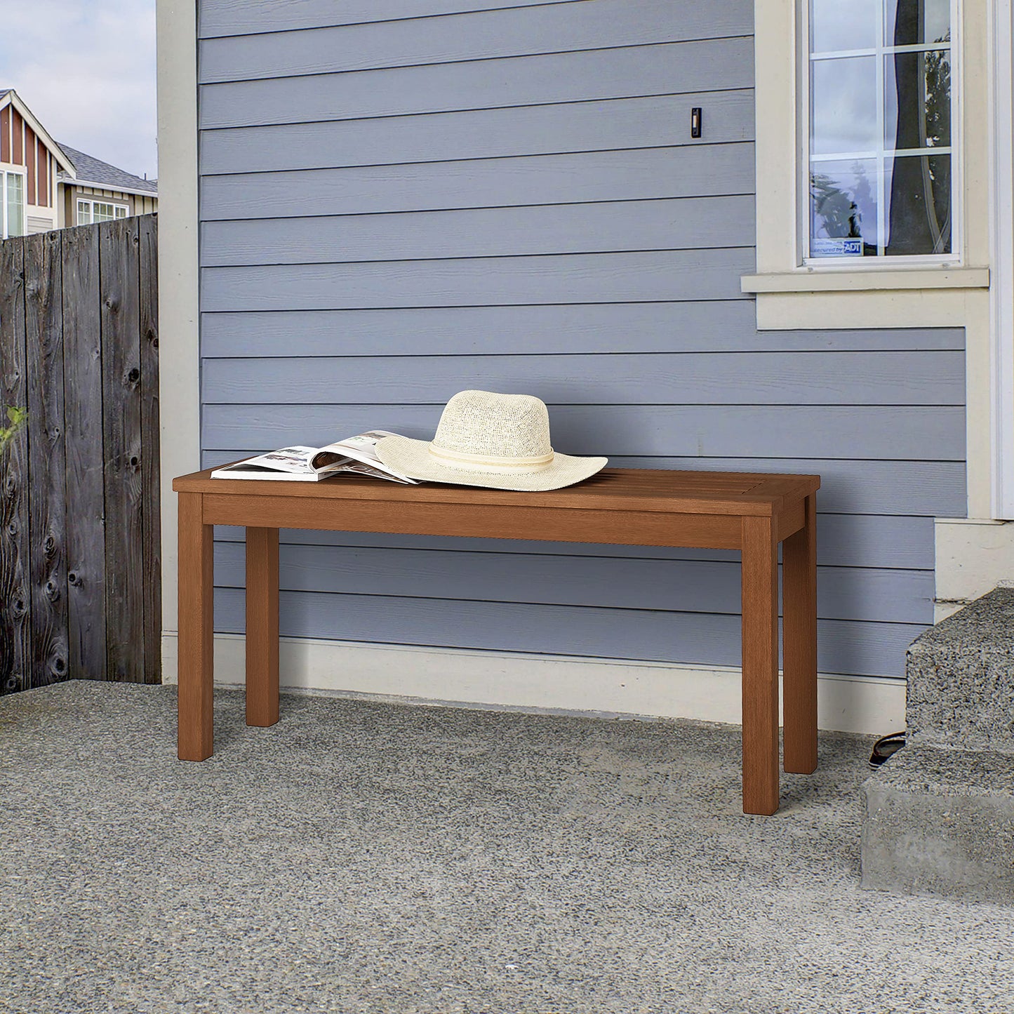 Furinno Hardwood Promo Backless Bench in Teak Oil, Wood, Natural, 99.82 (W) x 46.99 (H) x 30.23 (D) cm