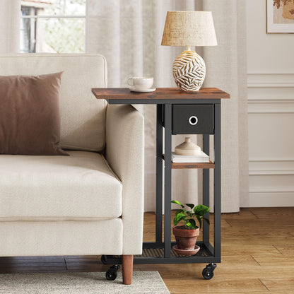 YITAHOME 2PCS Bedside Table, C-Shaped Side Table with Drawer and Wheels