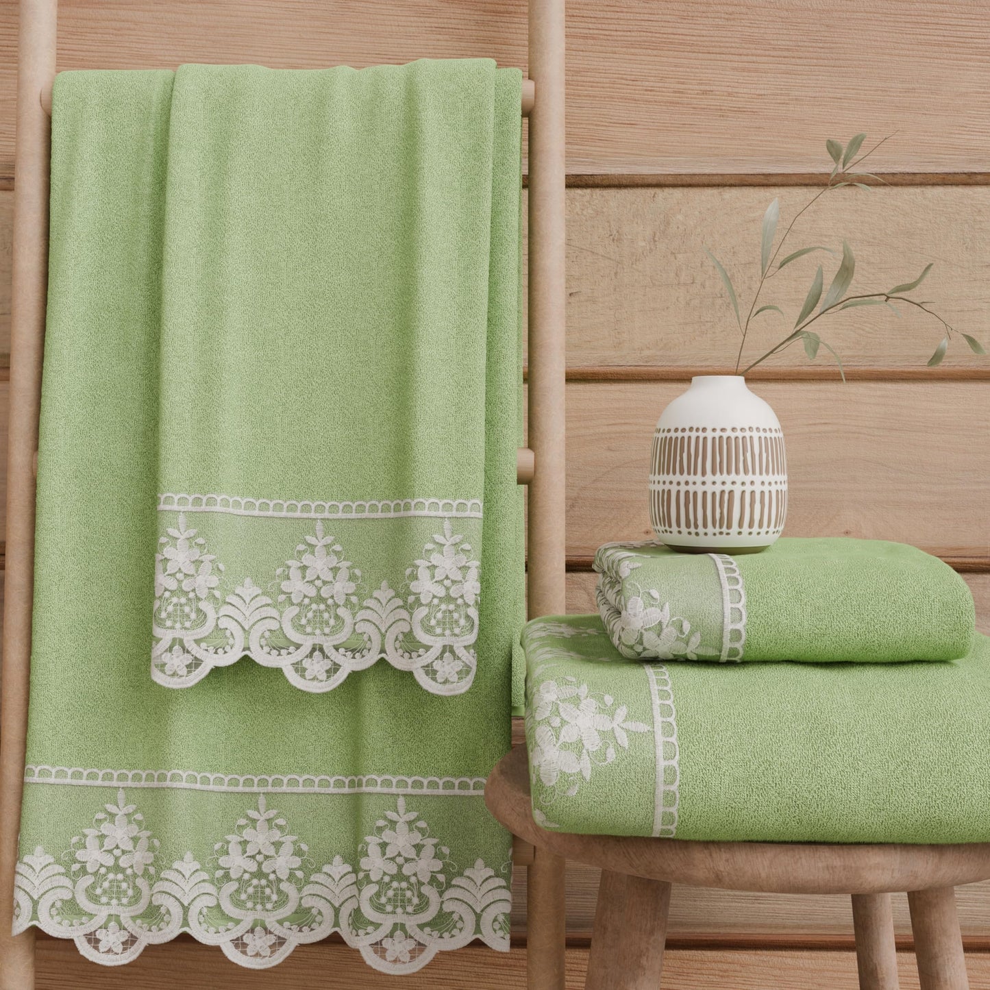 PETTI Artigiani Italiani - 100% Cotton Terry Bath Towels, 1+1 Towel Set, 2 Pieces 1 Face Towel and 1 Hand Towel, Sage Green
