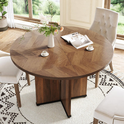 Tribesigns 39-Inch Small Round Dining Table for 4, Rustic Brown Farmhouse Kitchen Table with X-Shaped Stable Pedestal, Round Dining for Living Room