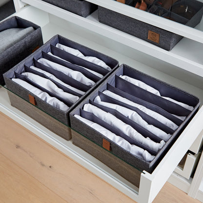 Love it Store it Premium Drawer Box, 2 Pieces, Fabric Wardrobe Organiser, Set of 6 Compartments, Grey, 30 x 30 x 15 cm