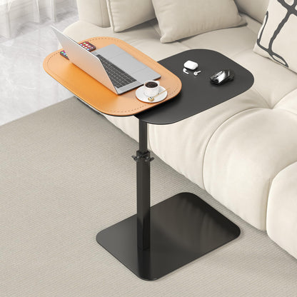 Adjustable Height C Shaped Side Table, 360°Swivel Bedside Table, Double Tabletop Laptop TV Tray Table Narrow End Table for Sofa/Bed