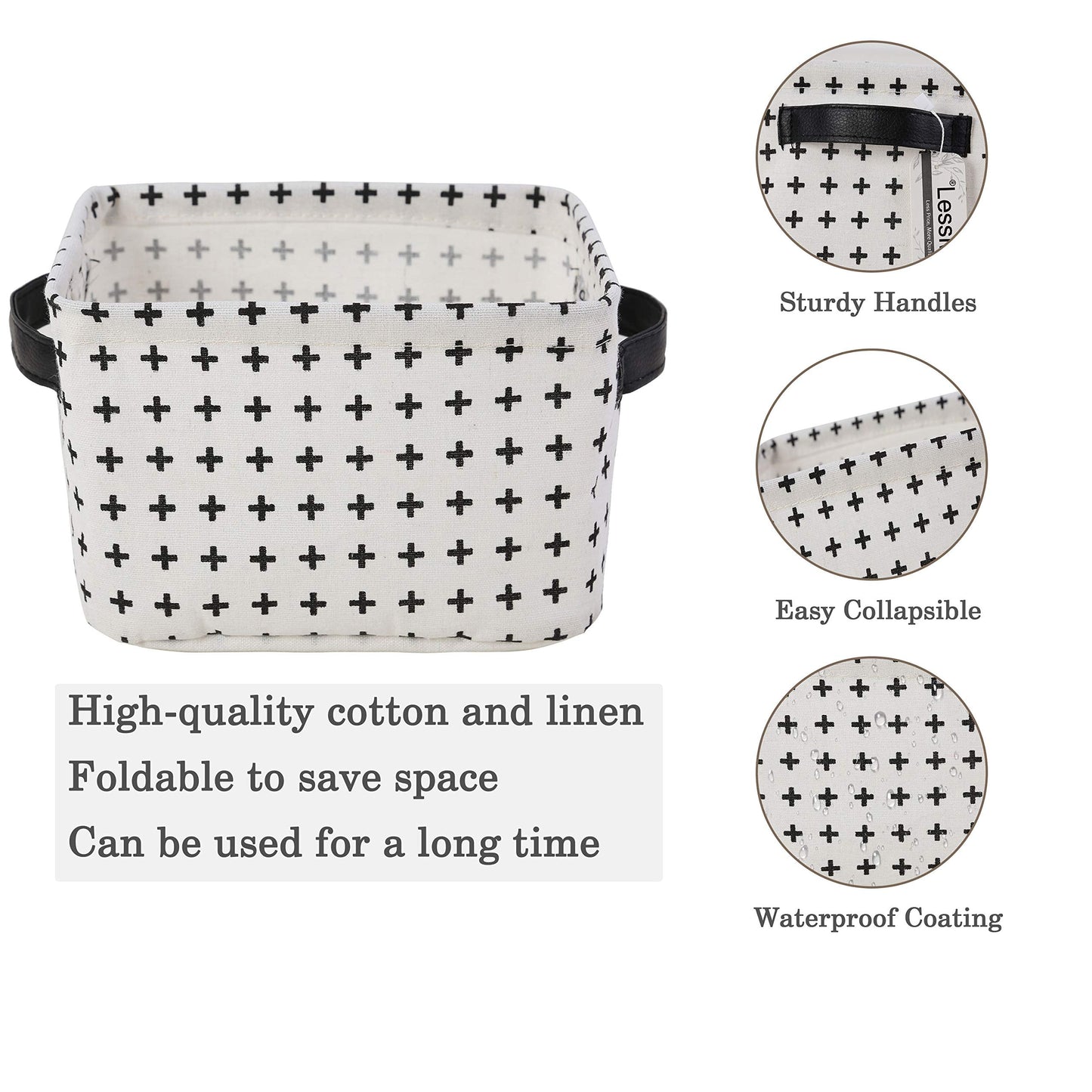 LessMo 4 Pack Storage Baskets, Collapsible Mini Storage Boxes, Canvas Fabric Waterproof Storage Bins made from Cotton and Linen, for Toys, Bathroom