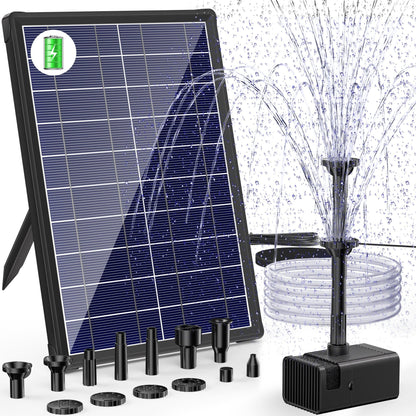 Billing Solar Water Pump with Battery Backup, 7.5W Solar Pond Fountain with 3600mAh Battery 10 Nozzles Solar Fountain with 5ft Tubing Water Features