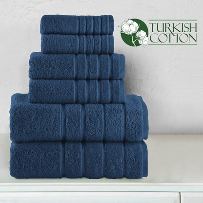 Elegant Comfort 4 Lines Viscose Stripe 6-Piece Premium Towel Set - 100% Turkish Cotton High Absorbent Luxury Bathroom Towels – Includes 2 Washcloths