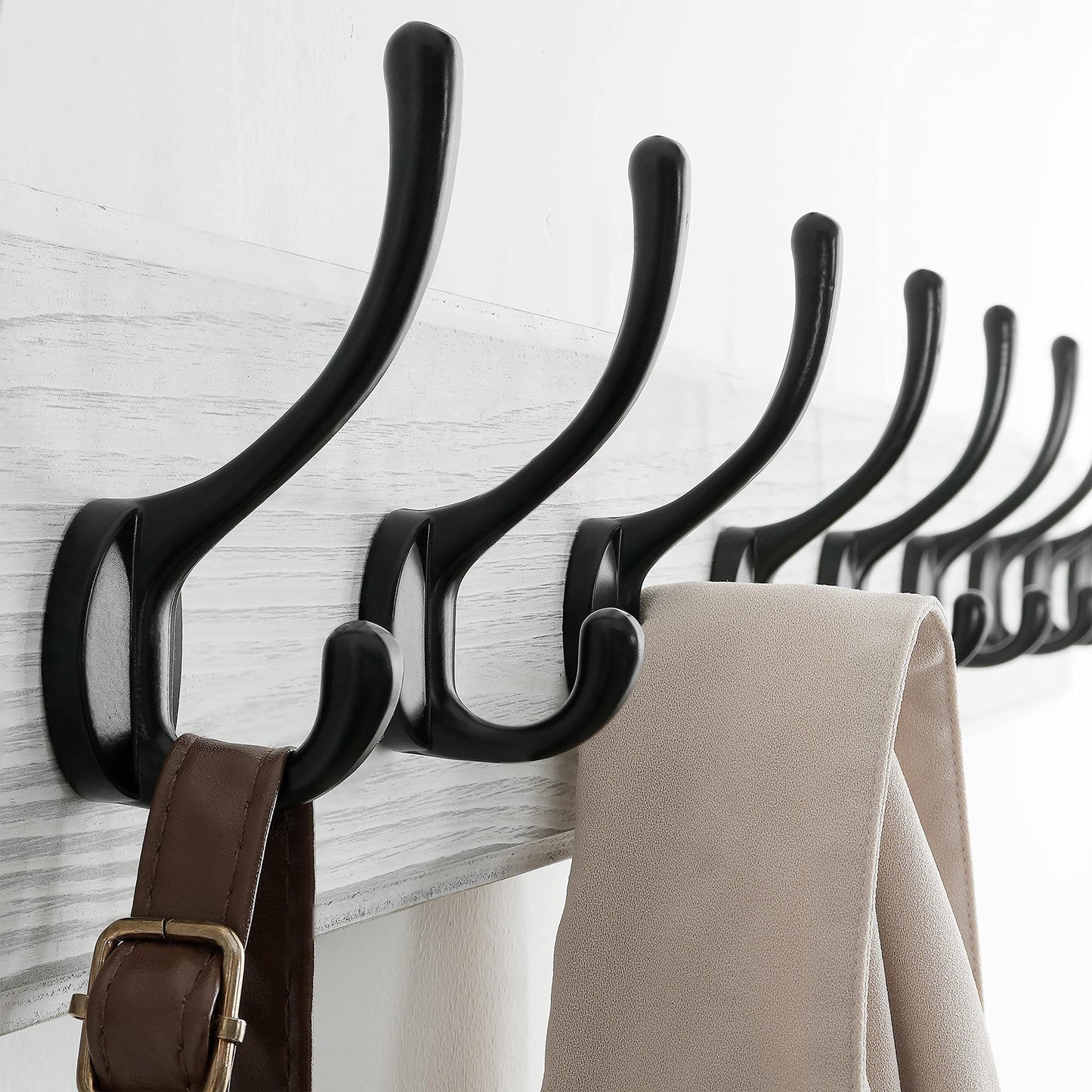SKOLOO Farmhouse Style Wall Mounted Coat Rack, Wood Coat Hook Hanger - 10 Hooks for Hanging Clothes Robes Towels Coats