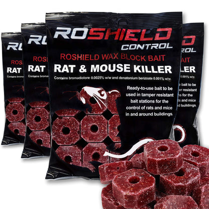 ROSHIELD External Tamper Proof Rodent Boxes & Wax Bait Rat Killer Poison Block Kit (4 Boxes & 300 gr Blocks)