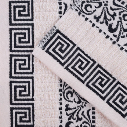 Superior Decorative 4-Piece Bath Towel Set, Greek/Floral Decor for Bathroom, Guest Bath, Spa, Household Essentials, Premium Absorbent Cotton