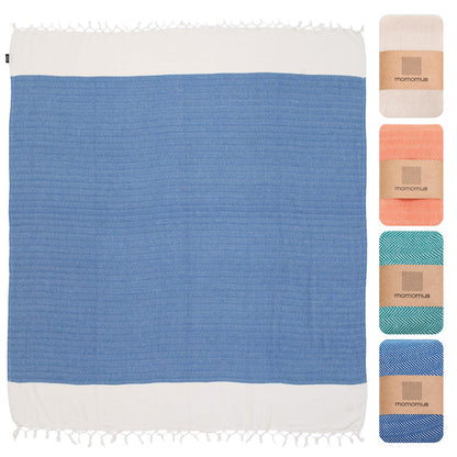 MOMOMUS Beach Towel, 90 x 170 cm, 100% Cotton, Absorbent Fouta, Blue