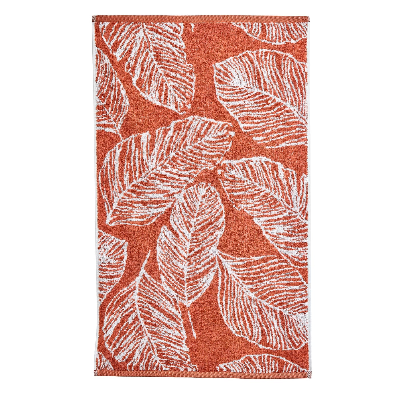 Fusion - Terracotta Leaf Bath Towel (70 x 130cm) - 100% Cotton - Super Soft - Tropical Palm Leaves Towel - Orange & White Bath Towel/Bath Sheet -