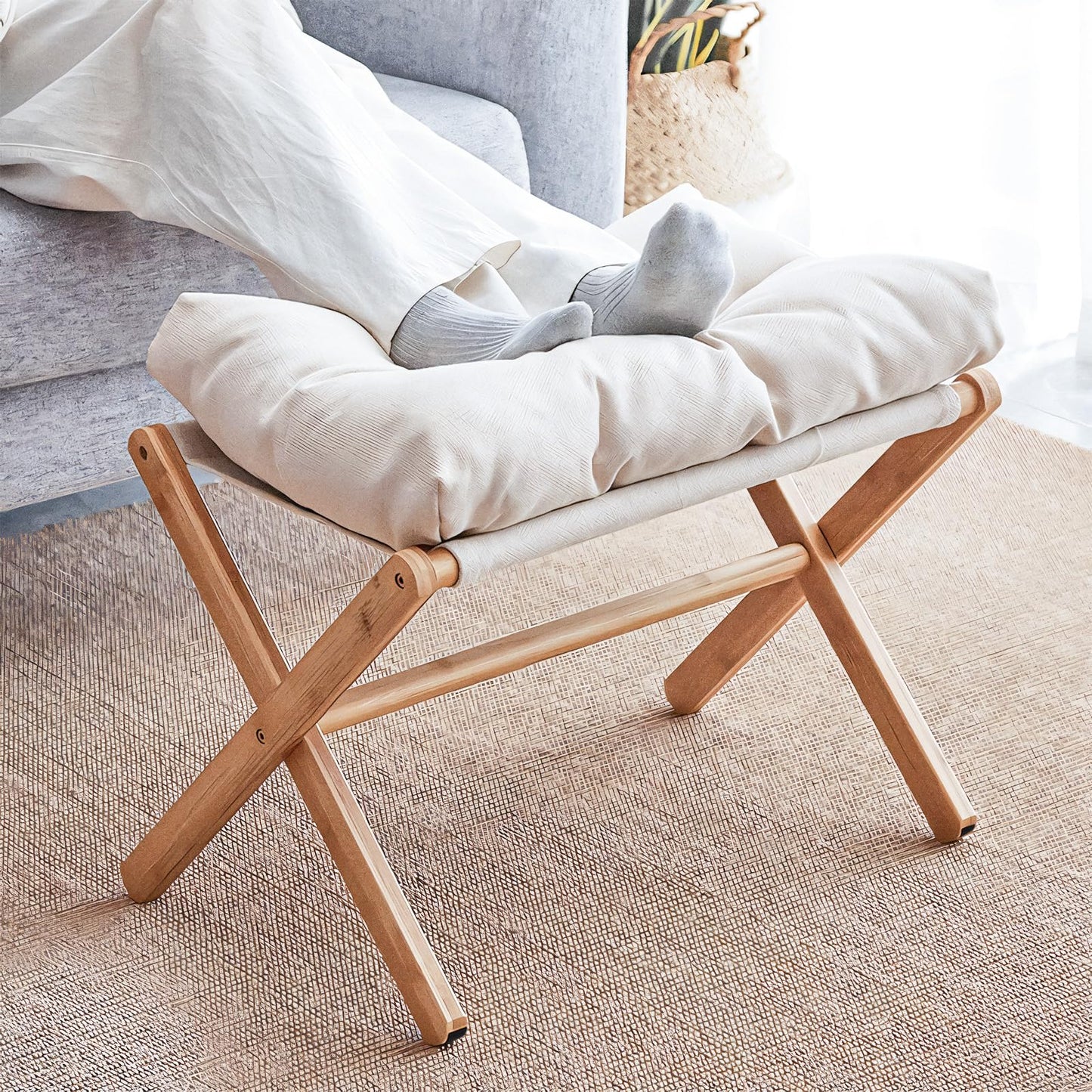 Nisorpa Foldable Foot Stool Footrest Foot Rest Leg Rest Ottoman for Sofa Ottomans