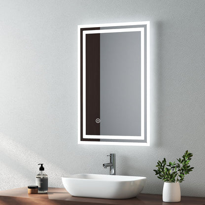 EMKE Bathroom Mirror with LED Lights - 400x600mm Backlit LED Illuminated Bathroom Mirror with Demister Heat Pad, Makeup Vanity Touch Mirror with LED