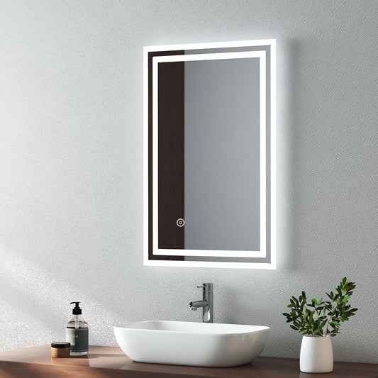 EMKE Bathroom Mirror with LED Lights - 400x600mm Backlit LED Illuminated Bathroom Mirror with Demister Heat Pad, Makeup Vanity Touch Mirror with LED