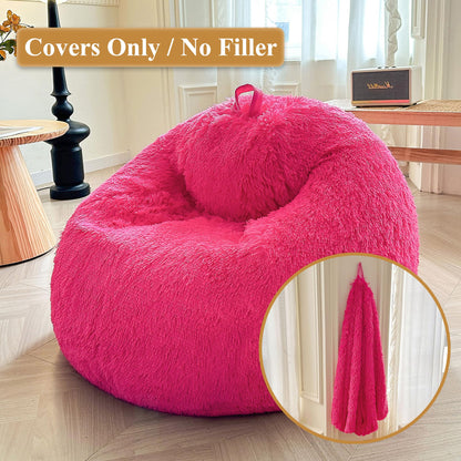 XeGe Faux Fur Stuffed Animal Storage Bean Bag Cover(No Filler), Hot Pink